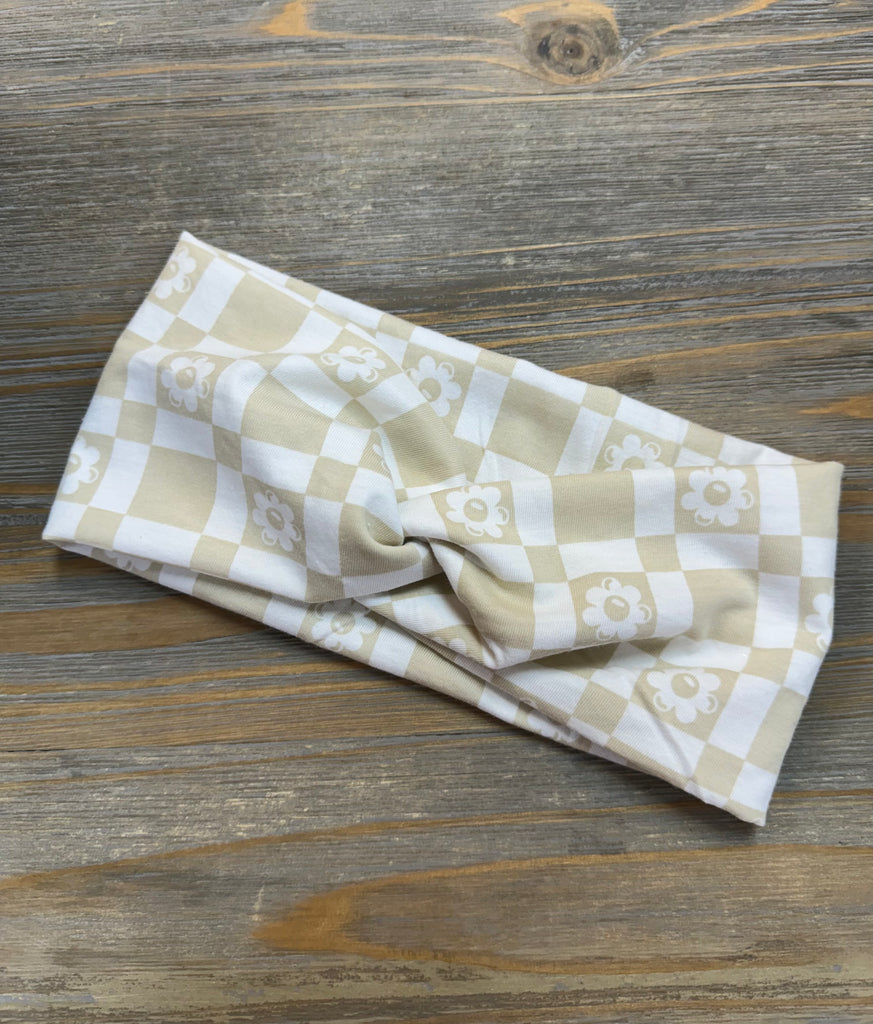 Gypsy Wrap - Taupe & Ivory Floral Check - The Gypsy Belle Boutique