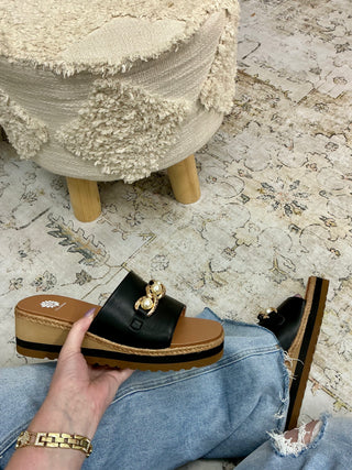 Yellowbox Adelfia Black & Pearl Sporty Wedge Sandal