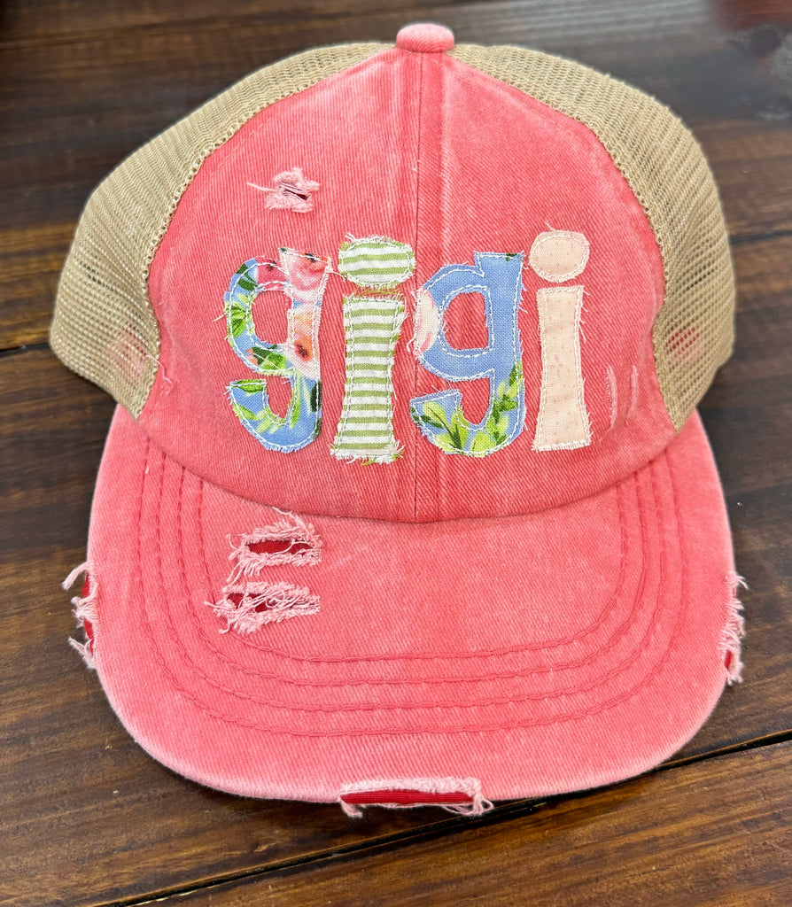 GIGI Coral & Blue Pony Hat - The Gypsy Belle Boutique