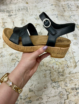 Sofft - Black Criss Cross Italian Leather Wedge Sandals