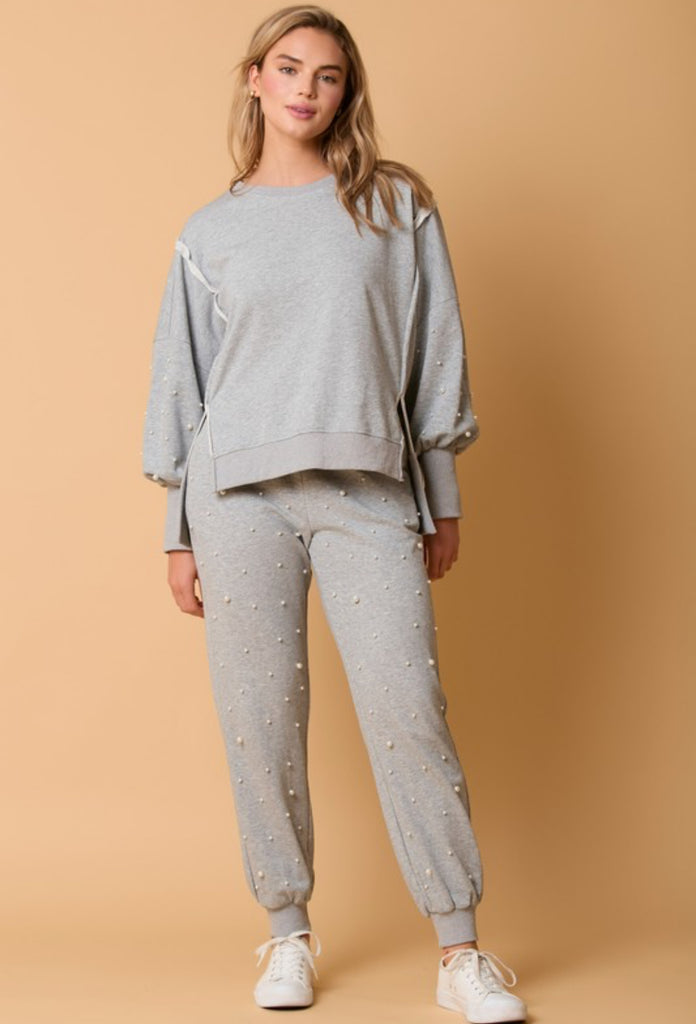 Fantastic Fawn - Heathered Gray Pearl Jogger & Sweatshirt Set - The Gypsy Belle Boutique