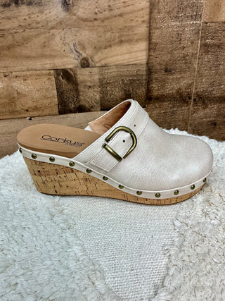 Corkys Who Knew Ivory Wedge Clog