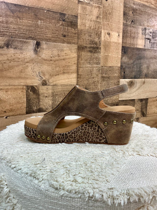 Corkys Carley Espresso Combo Leopard Wedge Sandal