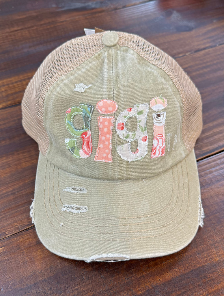 GIGI Khaki & Coral Pony Hat - The Gypsy Belle Boutique