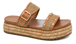 Corkys Tan Raffia Stud Platform Sandal - Stylish, comfortable sandals with raffia texture and stud details for a chic summer look.