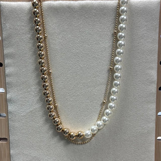 Split Pearl & Gold Bead Necklace Set