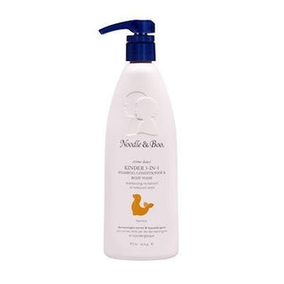 Noodle & Boo Kinder 3-in-1 Shampoo, Conditioner, Body Wash 16oz – Gentle, hypoallergenic skincare for babies in a pastel bottle.