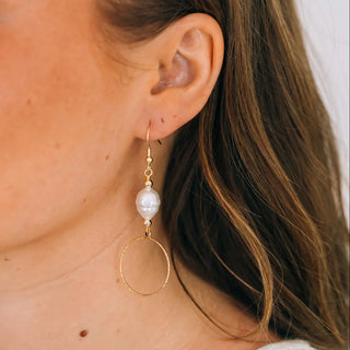 Peony Pearl & Gold Hoop Drop Earrings

