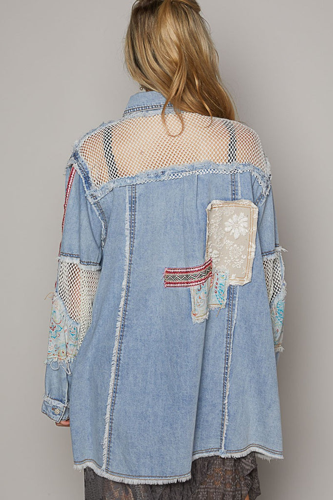 POL - Oversized Denim Patch Shacket - The Gypsy Belle Boutique