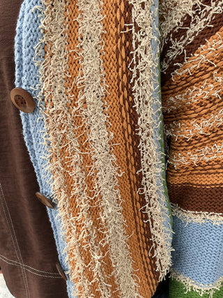 Multicolor button-front cardigan in earthy tones with a relaxed boho style