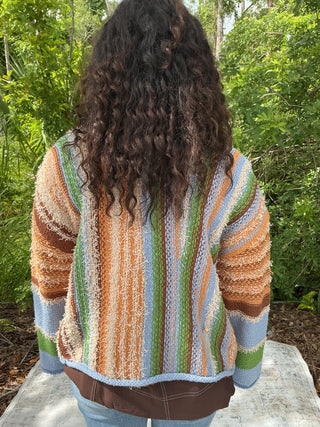 Multicolor button-front cardigan in earthy tones with a relaxed boho style
