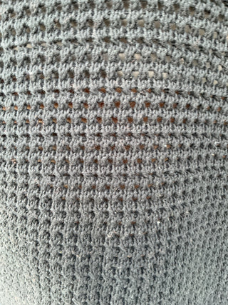 Light gray short sleeve waffle knit sweater with a relaxed boxy fit