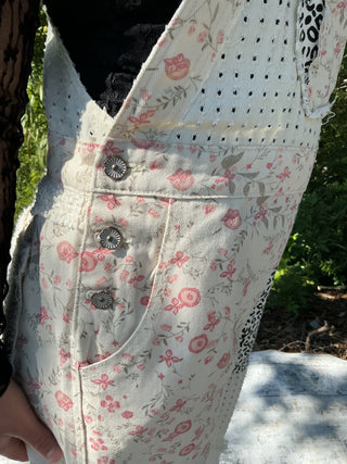 POL Twill Overalls Cream w/ Floral & Animal Print