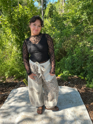 POL Patchwork Jogger Almond & Leopard Print