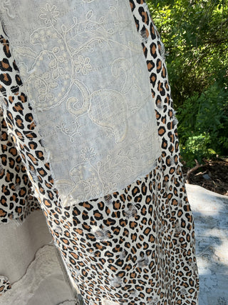 POL Patchwork Jogger Almond & Leopard Print