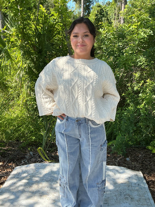 POL Round Neck Cable Knit Sweater Top Oversized (3 COLORS)