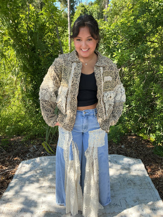 POL Tan Leopard Twill Zipper Jacket