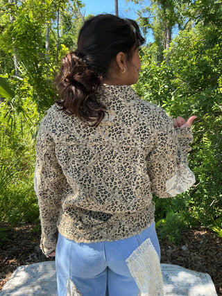 POL Tan Leopard Twill Zipper Jacket