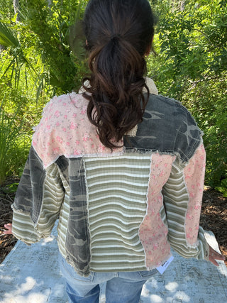 POL Camo & Blush Floral Collar Jacket