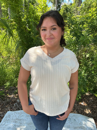 Sew In Love Ivory Cap Sleeve V Neck Rib Knit Top