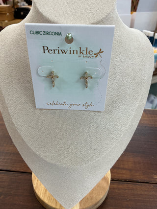 Dainty Gold & Cubic Zirconia Cross Post Earrings