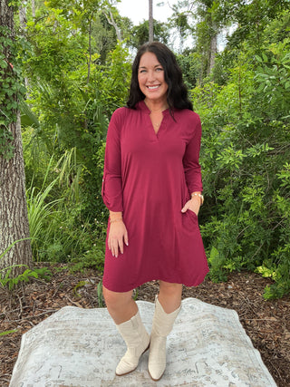 Dear Scarlett Solid 3/4 Sleeve Dress (2 COLORS)