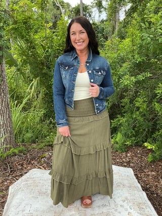 Listicle Smocked Ruffle Tiered Maxi Skirt or Midi Dress (3 COLORS)