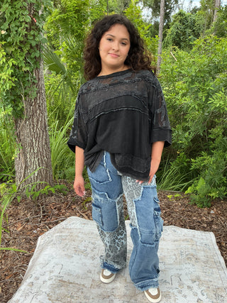 Oli & Hali Denim Washed Patch Leopard Print Jeans