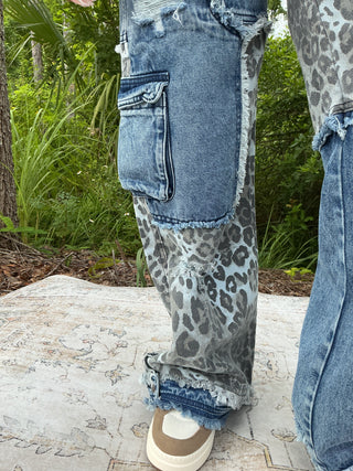 Oli & Hali Denim Washed Patch Leopard Print Jeans