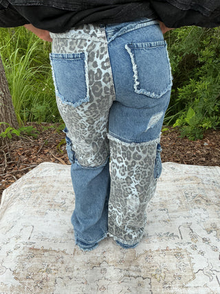 Oli & Hali Denim Washed Patch Leopard Print Jeans