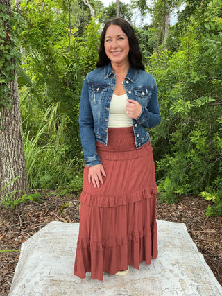 Listicle Smocked Ruffle Tiered Maxi Skirt or Midi Dress (3 COLORS)