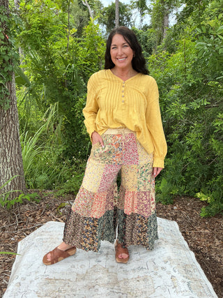 Young Threads Patchwork Tiered Wideleg Pants