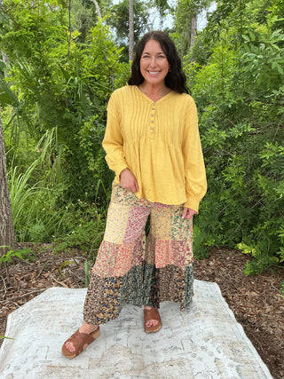 Young Threads Patchwork Tiered Wideleg Pants