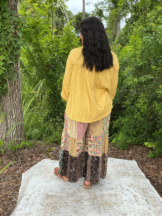 Young Threads Patchwork Tiered Wideleg Pants