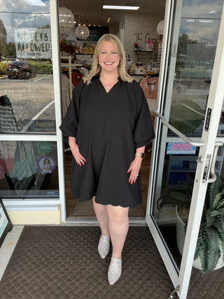 Umgee Black A-Line Dress w/ Scallop Hem