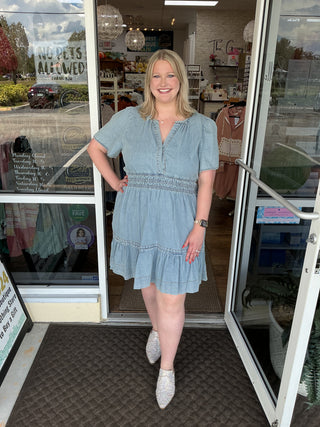 Sew In Love Denim Short Slv Short Dress