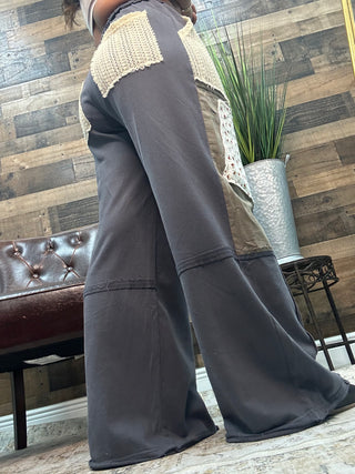 Blue Patchwork Wide Leg Pant