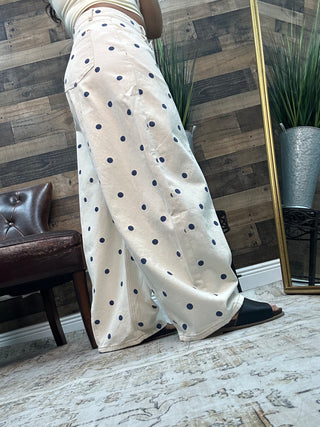 Ivory & Blue Polka Dot Gypsy Fit Pants