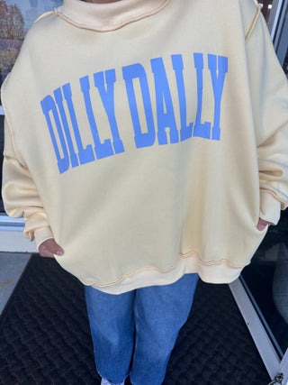 Bucketlist Dilly Dally Yellow Mockneck Sweatshirt