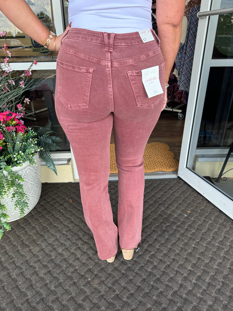 Lovervet - LV1254WI Dusty Mauve Mid Rise Bootcut Jeans - The Gypsy Belle Boutique