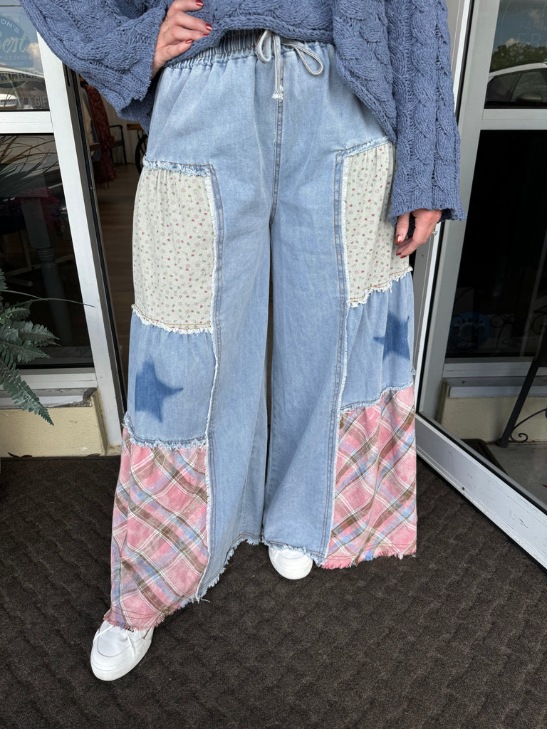 POL Patchwork Tiered Wide Leg Pants - The Gypsy Belle Boutique