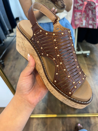 Corkys Can We Go Mahogany Wedge Sandal