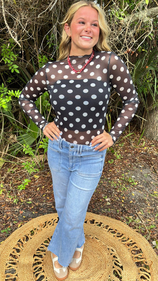 Easel Dots Dots Dots BLACK Mesh Layering Top
