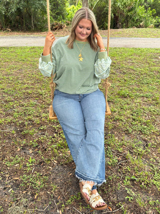 Good Luck Babe Dusty Sage Stripe Top OVERSIZED
