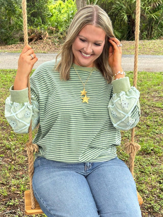 Good Luck Babe Dusty Sage Stripe Top OVERSIZED

