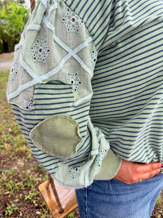 Good Luck Babe Dusty Sage Stripe Top OVERSIZED
