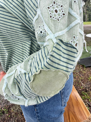 Good Luck Babe Dusty Sage Stripe Top OVERSIZED
