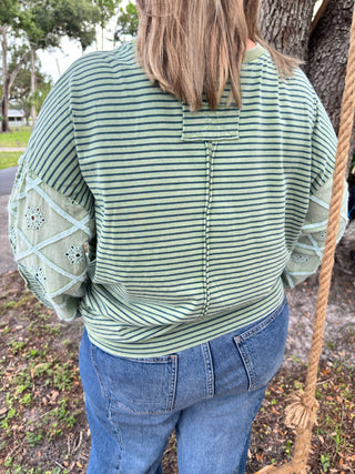 Good Luck Babe Dusty Sage Stripe Top OVERSIZED
