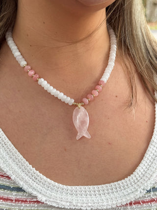 Sweet-ish Fish Necklace Pink & White
