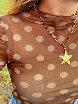 Easel Dots Dots Dots BROWN Mesh Layering Top

